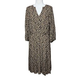 NWT Banana Republic Animal Print Dress Balloon Sleeve V-Neck Elastic Waist Sz. M